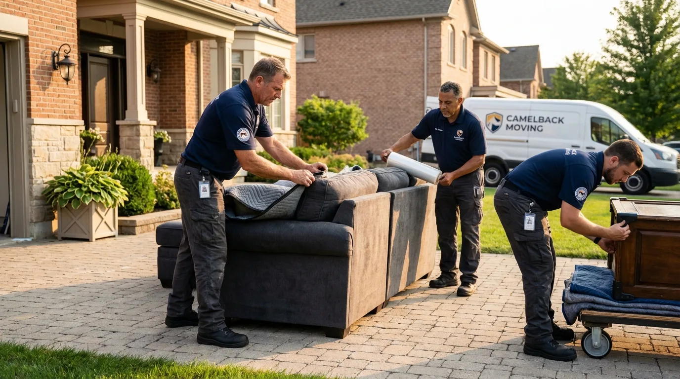 Large estate moving crew wrapping furniture in Athol, MA